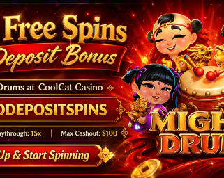 50 Free Spins No Deposit Bonus on Mighty Drums at CoolCat Casino