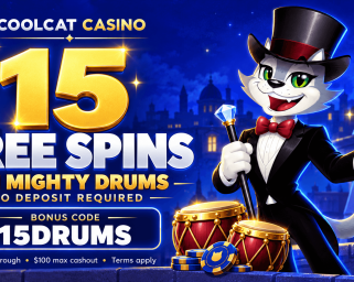 15 Free Spins on Mighty Drums at CoolCat Casino